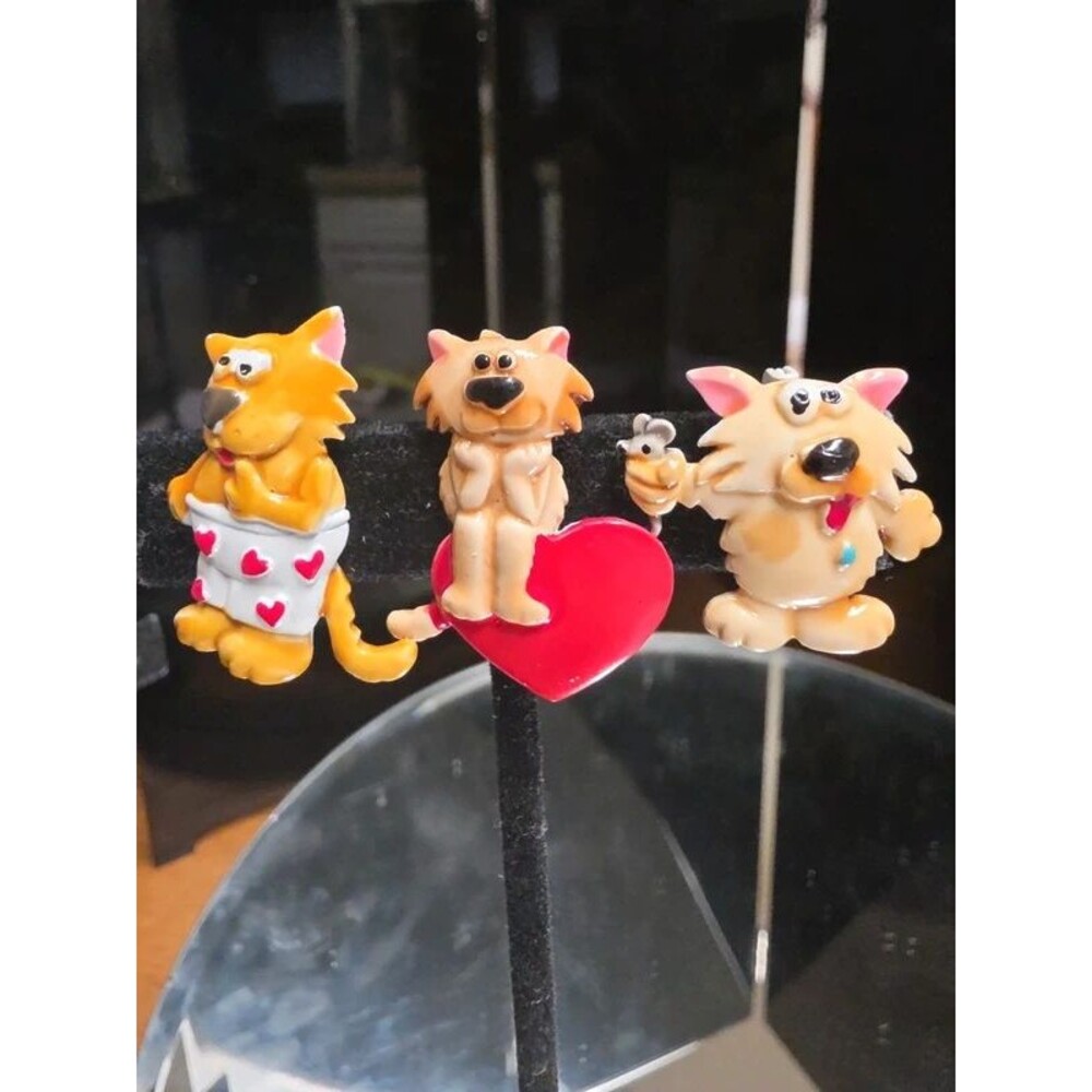 Vintage JJ Jonette Enamel Cat trio pins